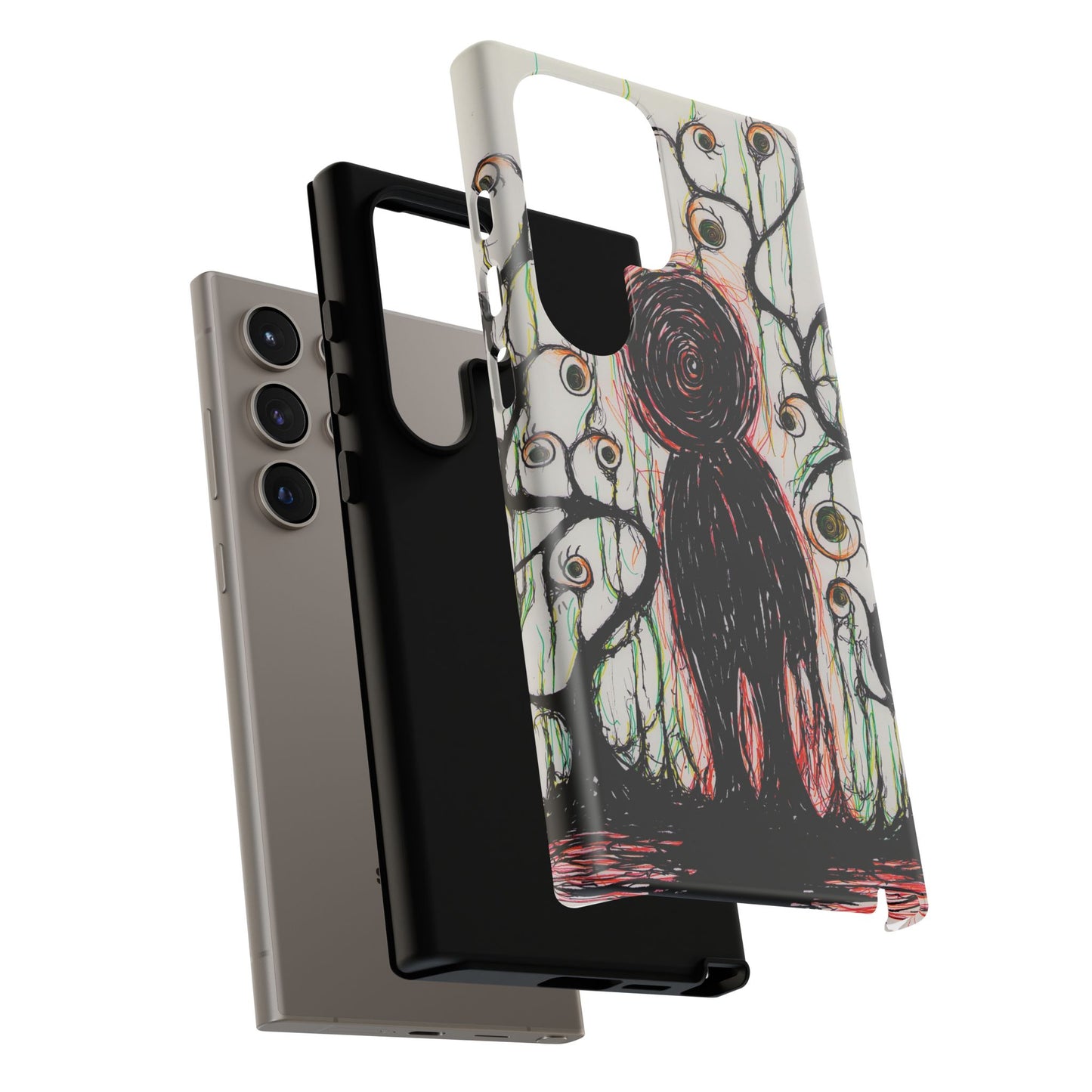 Dark Scribble Figure Tough Case | Surreal Eyes Phone Case | Tough Phone Case