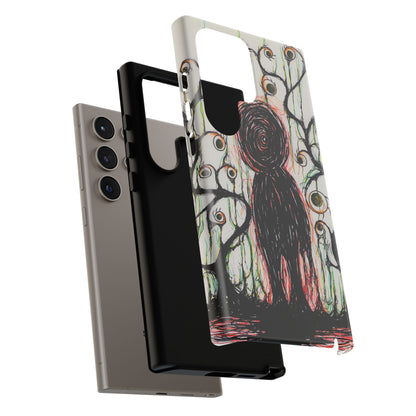 Dark Scribble Figure Tough Case | Surreal Eyes Phone Case | Tough Phone Case