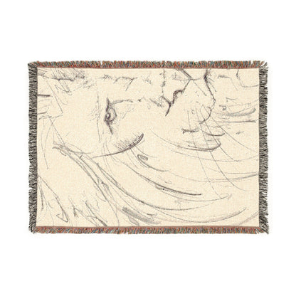 Flowing Lion Woven Blanket | Neutral and Charcoal Tones | Minimalist Line Art