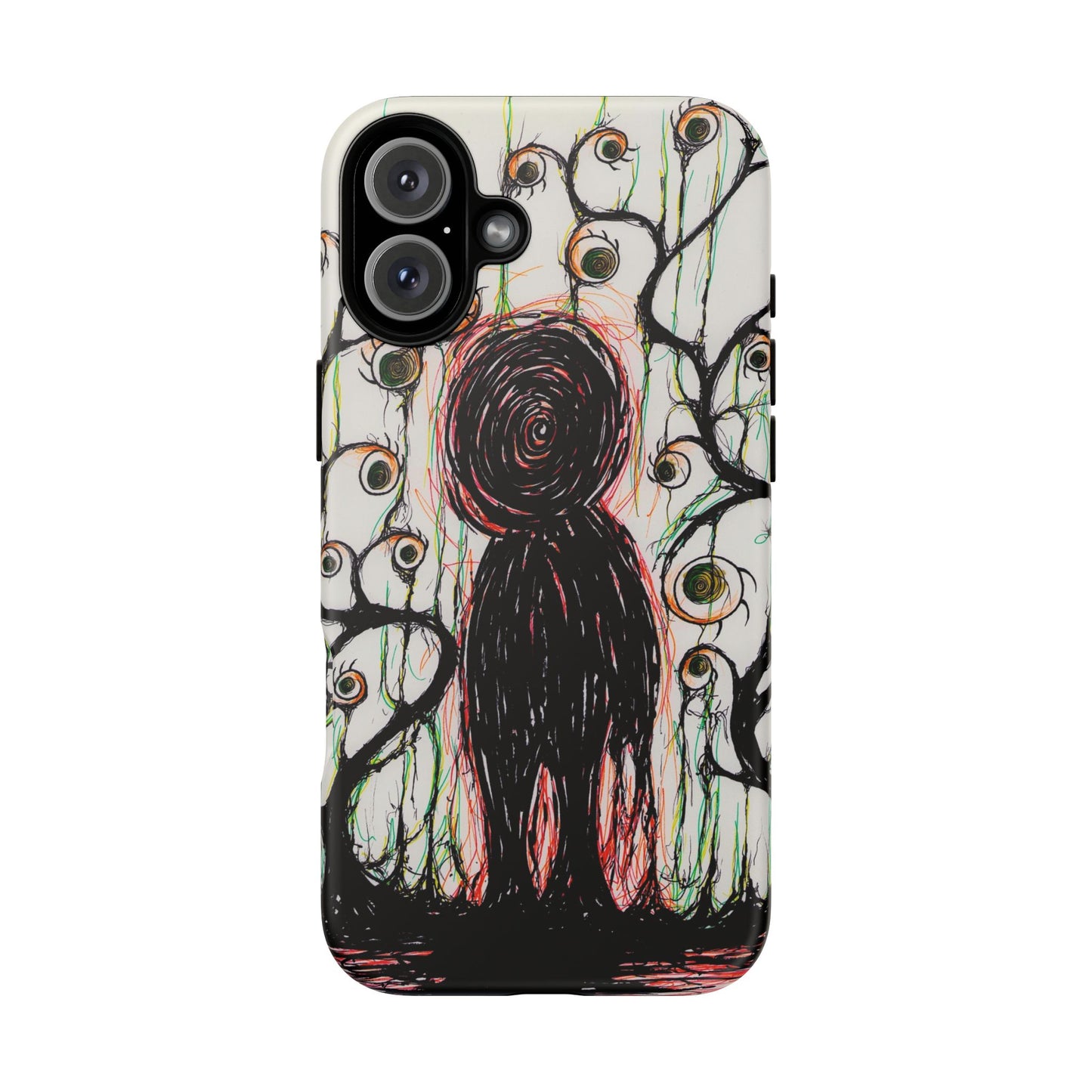 Dark Scribble Figure Tough Case | Surreal Eyes Phone Case | Tough Phone Case