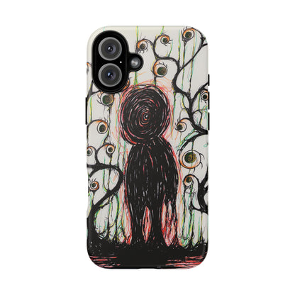 Dark Scribble Figure Tough Case | Surreal Eyes Phone Case | Tough Phone Case