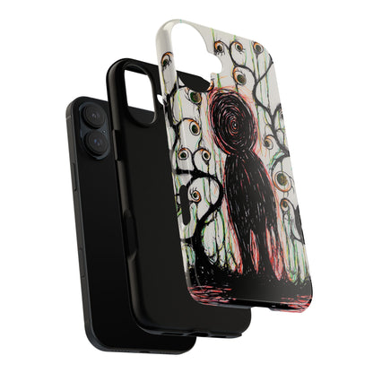Dark Scribble Figure Tough Case | Surreal Eyes Phone Case | Tough Phone Case