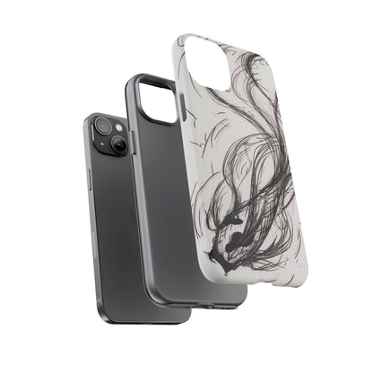 Smokey Ink Koi phone case | abstract koi sketch, smoky ink illustration