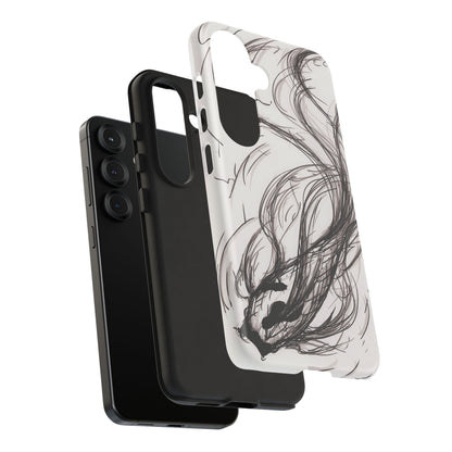 Smokey Ink Koi phone case | abstract koi sketch, smoky ink illustration