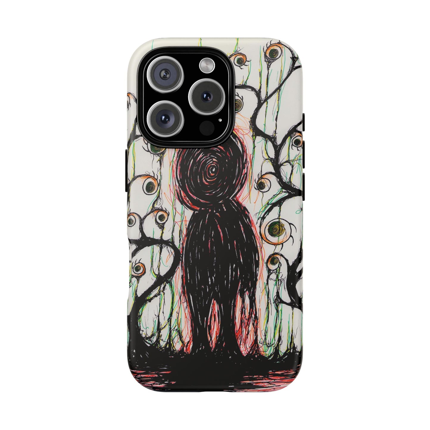 Dark Scribble Figure Tough Case | Surreal Eyes Phone Case | Tough Phone Case