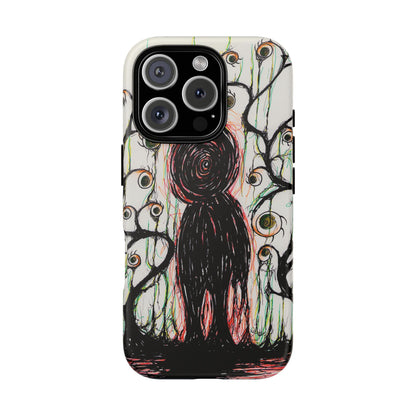 Dark Scribble Figure Tough Case | Surreal Eyes Phone Case | Tough Phone Case