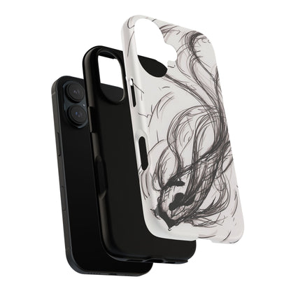 Smokey Ink Koi phone case | abstract koi sketch, smoky ink illustration