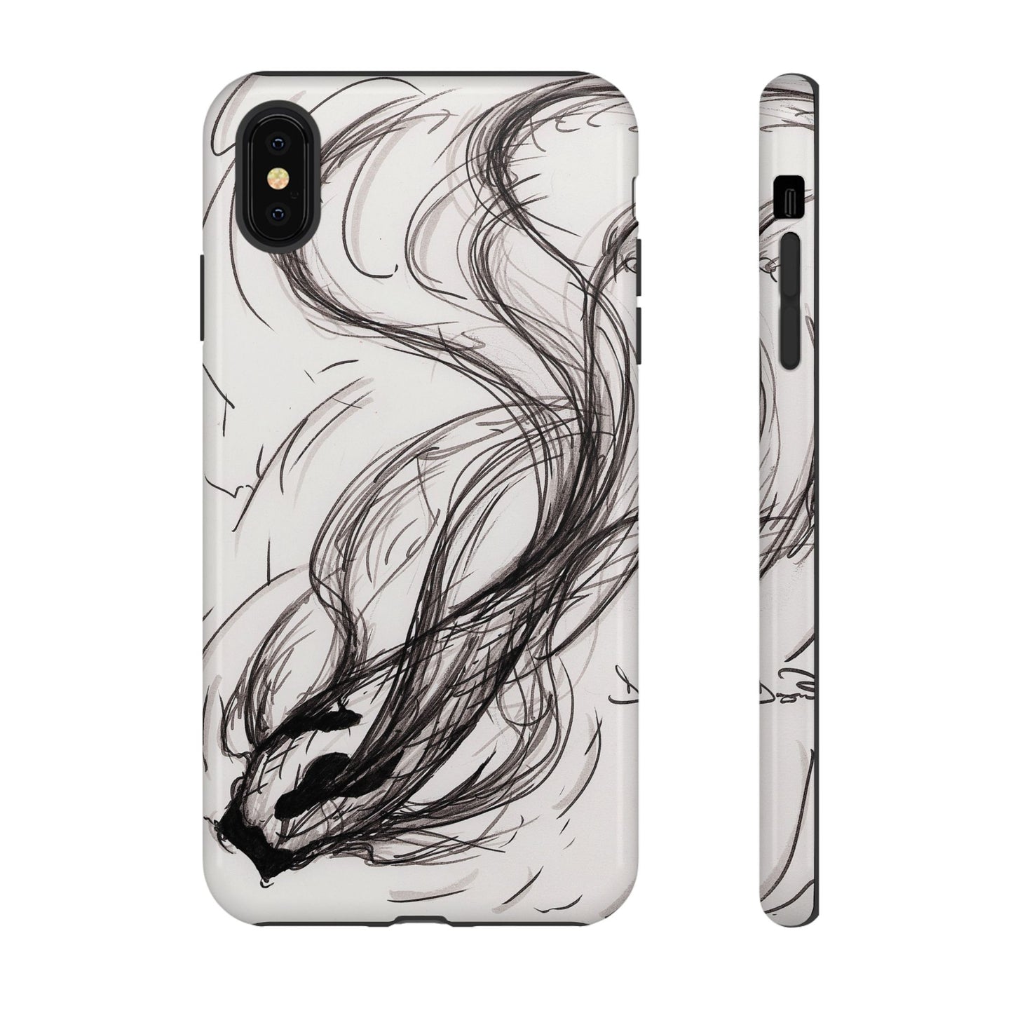 Smokey Ink Koi phone case | abstract koi sketch, smoky ink illustration