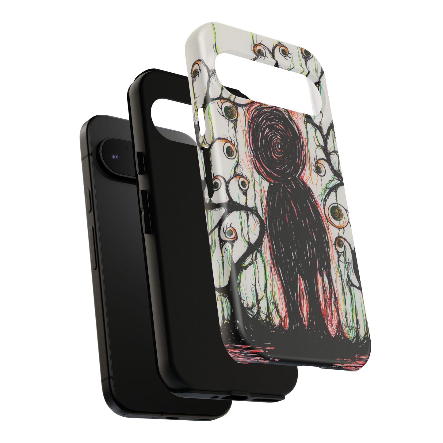 Dark Scribble Figure Tough Case | Surreal Eyes Phone Case | Tough Phone Case