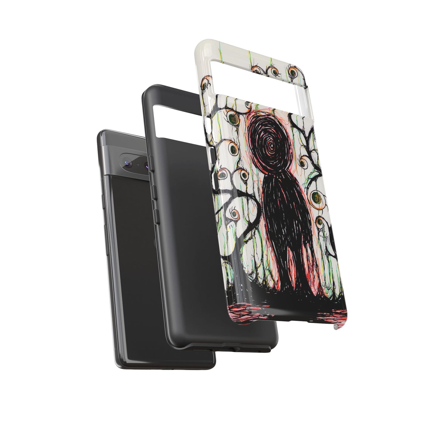 Dark Scribble Figure Tough Case | Surreal Eyes Phone Case | Tough Phone Case