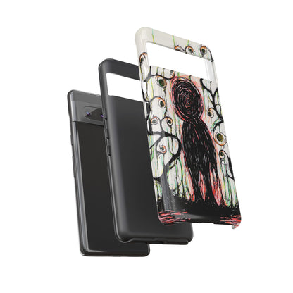 Dark Scribble Figure Tough Case | Surreal Eyes Phone Case | Tough Phone Case