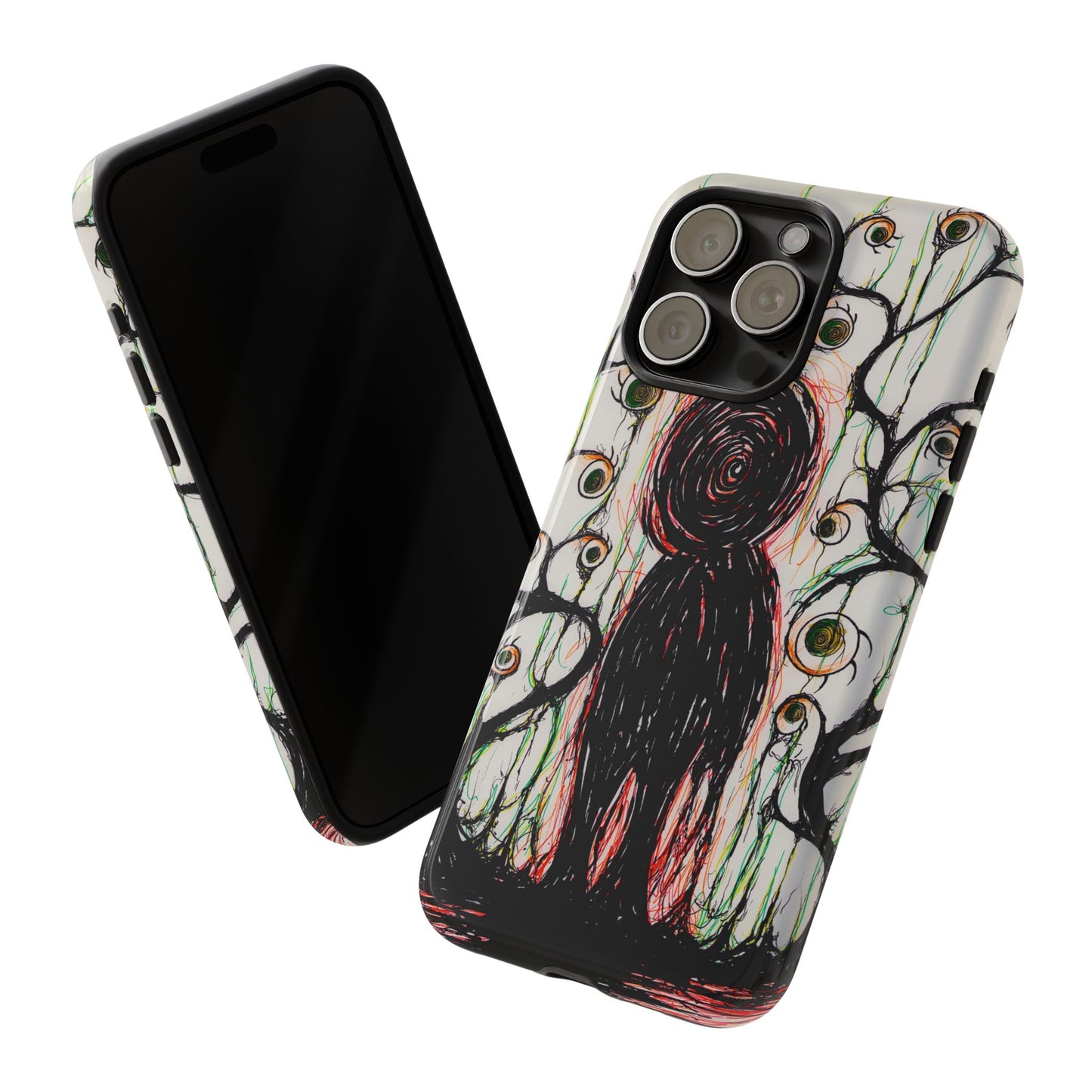 Dark Scribble Figure Tough Case | Surreal Eyes Phone Case | Tough Phone Case