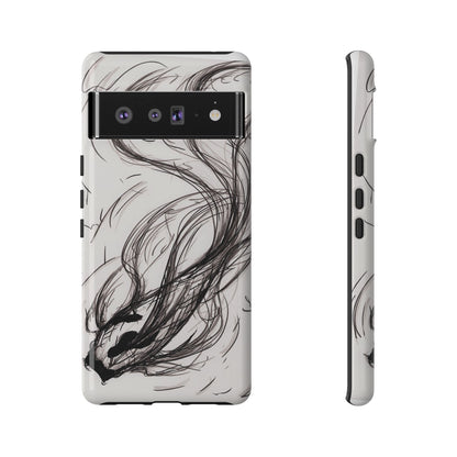 Smokey Ink Koi phone case | abstract koi sketch, smoky ink illustration