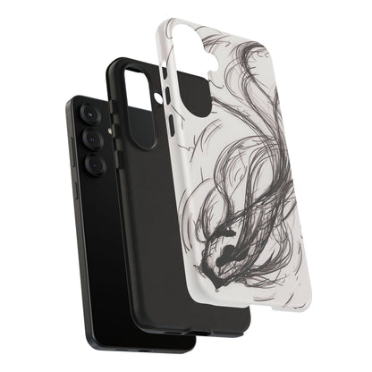 Smokey Ink Koi phone case | abstract koi sketch, smoky ink illustration