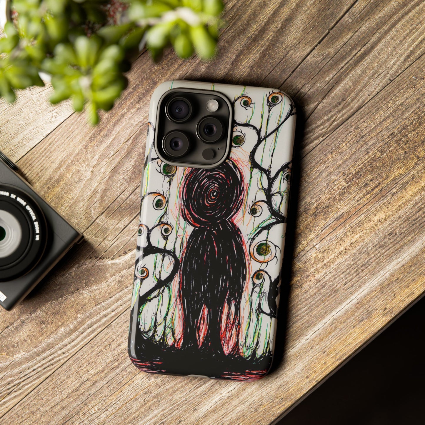 Dark Scribble Figure Tough Case | Surreal Eyes Phone Case | Tough Phone Case