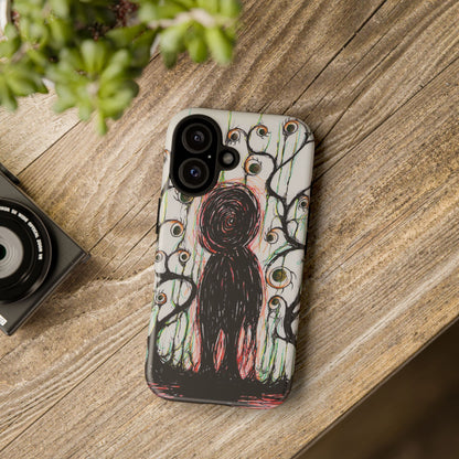 Dark Scribble Figure Tough Case | Surreal Eyes Phone Case | Tough Phone Case
