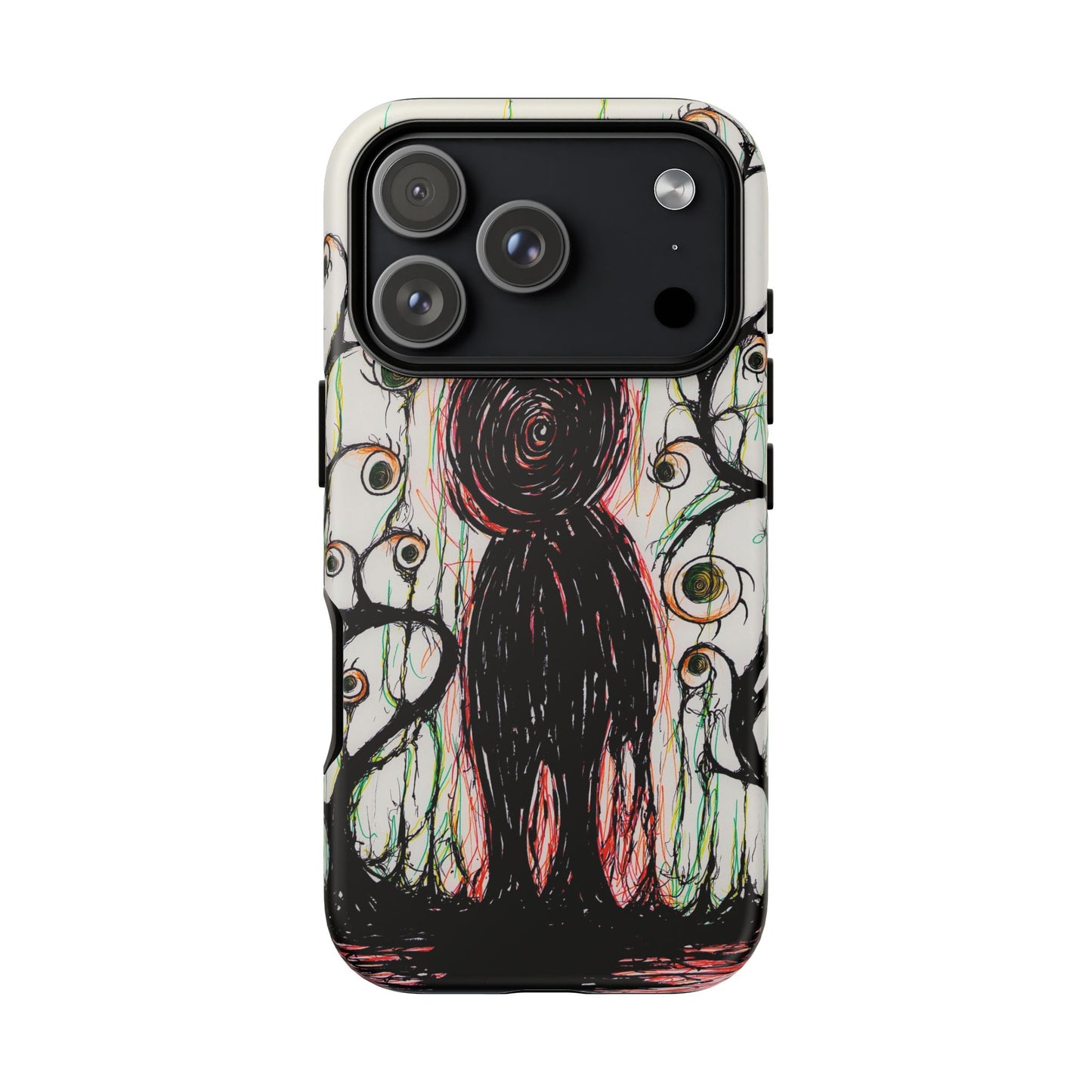Dark Scribble Figure Tough Case | Surreal Eyes Phone Case | Tough Phone Case
