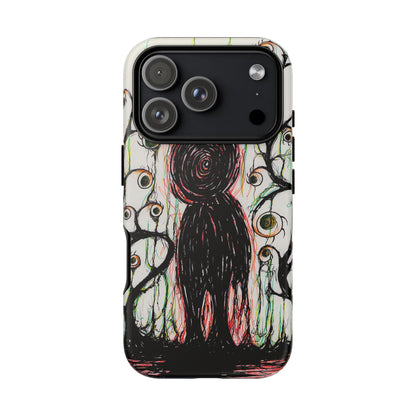 Dark Scribble Figure Tough Case | Surreal Eyes Phone Case | Tough Phone Case