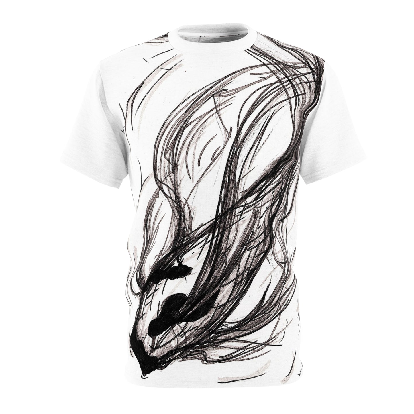 Smokey Ink Koi Tee | Black Brushstroke Fish All-Over Print