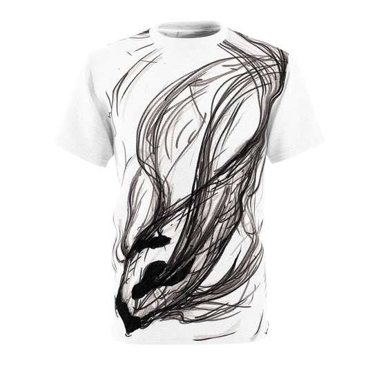 Smokey Ink Koi Tee | Black Brushstroke Fish All-Over Print