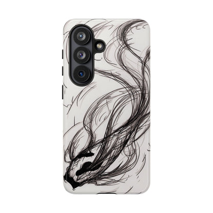 Smokey Ink Koi phone case | abstract koi sketch, smoky ink illustration