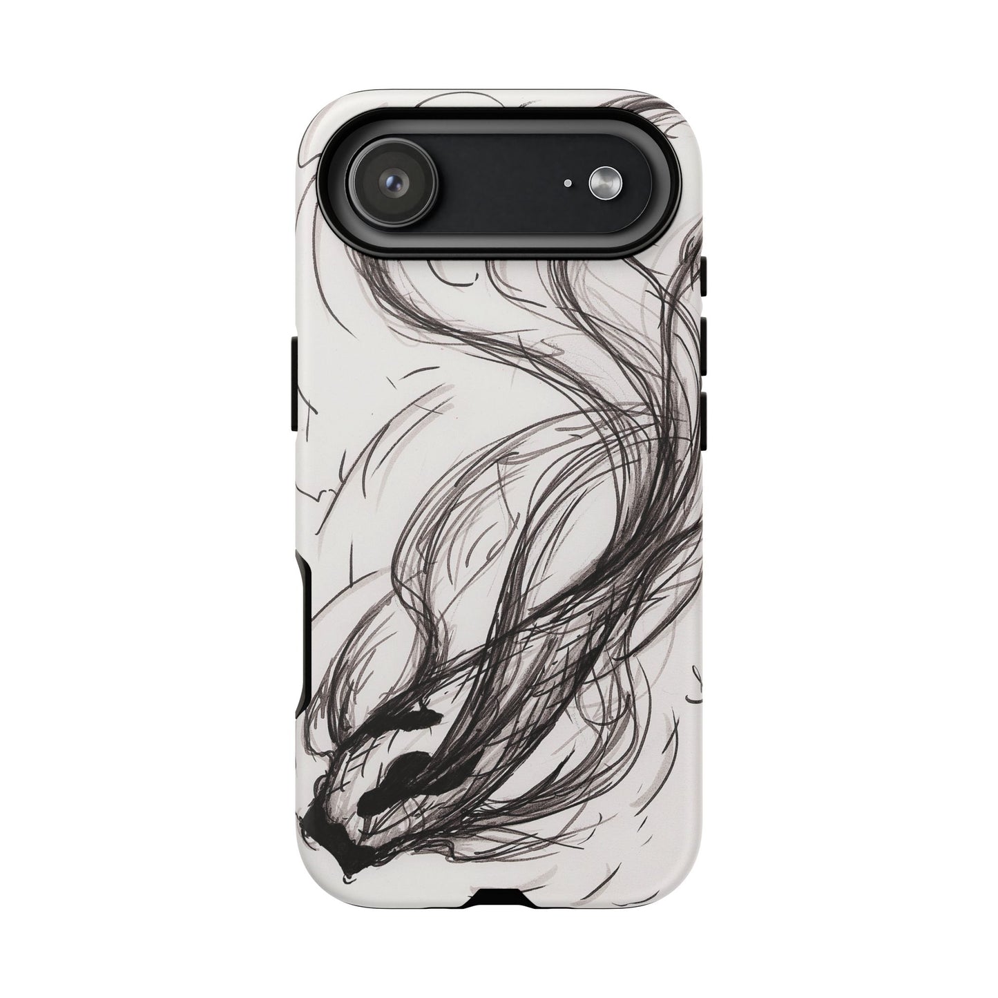 Smokey Ink Koi phone case | abstract koi sketch, smoky ink illustration