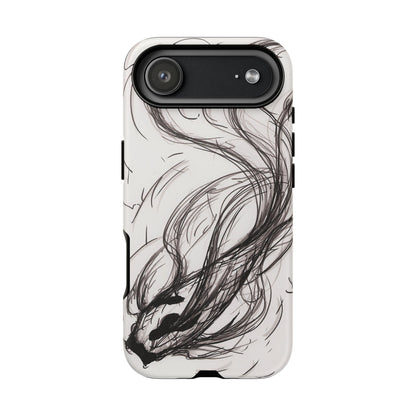 Smokey Ink Koi phone case | abstract koi sketch, smoky ink illustration