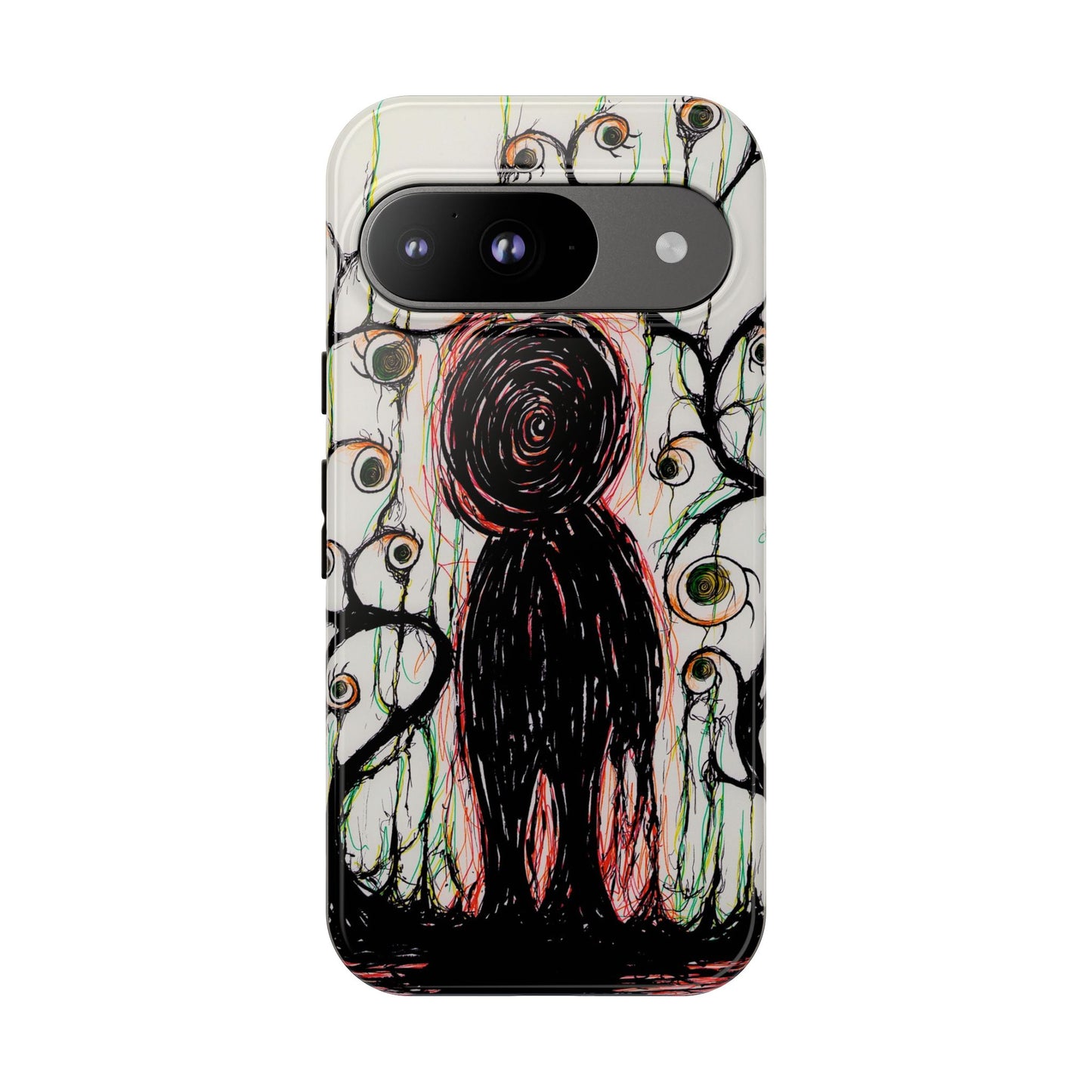 Dark Scribble Figure Tough Case | Surreal Eyes Phone Case | Tough Phone Case