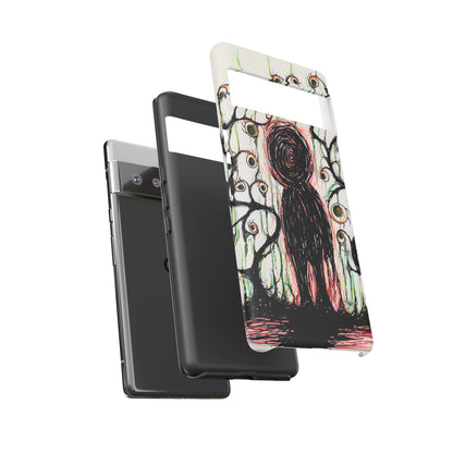 Dark Scribble Figure Tough Case | Surreal Eyes Phone Case | Tough Phone Case
