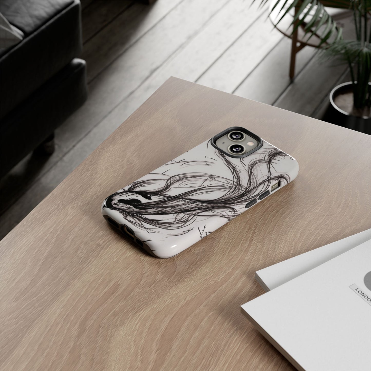 Smokey Ink Koi phone case | abstract koi sketch, smoky ink illustration