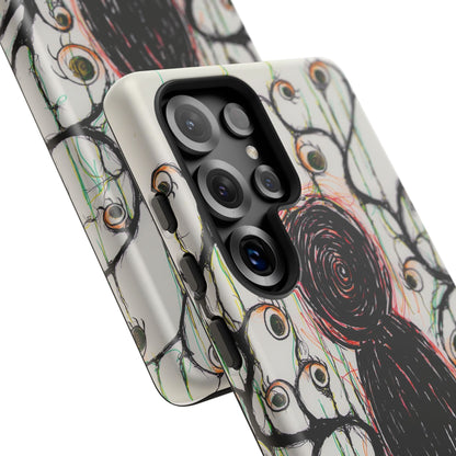 Dark Scribble Figure Tough Case | Surreal Eyes Phone Case | Tough Phone Case