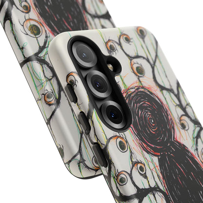 Dark Scribble Figure Tough Case | Surreal Eyes Phone Case | Tough Phone Case