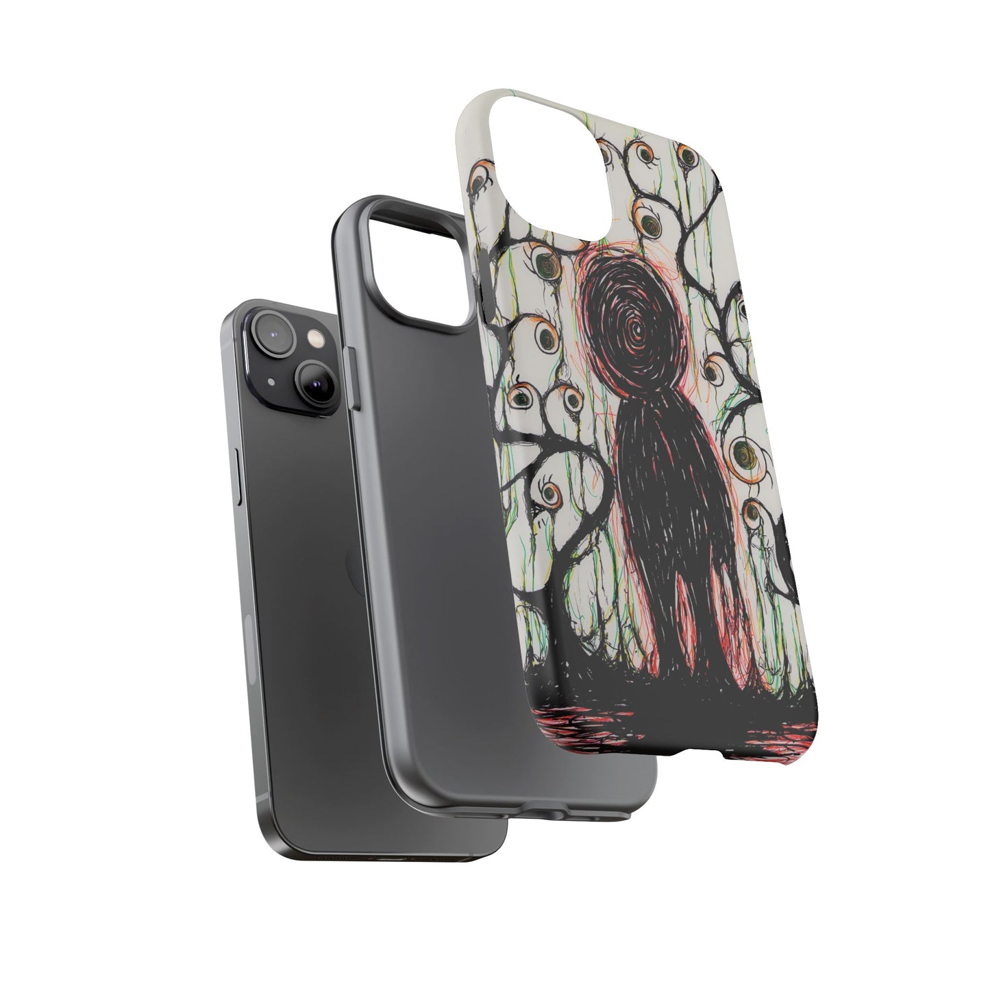 Dark Scribble Figure Tough Case | Surreal Eyes Phone Case | Tough Phone Case