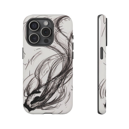 Smokey Ink Koi phone case | abstract koi sketch, smoky ink illustration