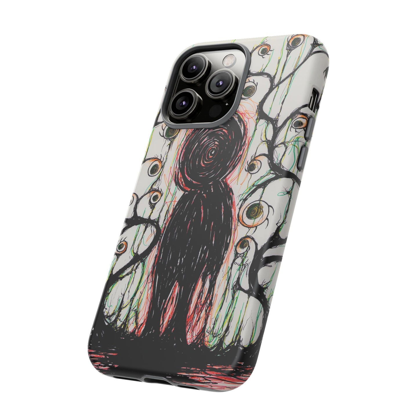Dark Scribble Figure Tough Case | Surreal Eyes Phone Case | Tough Phone Case