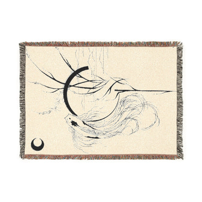 At Ease Koi Woven Blanket | Minimalist Line Art Throw | Flowing Crescent & Koi