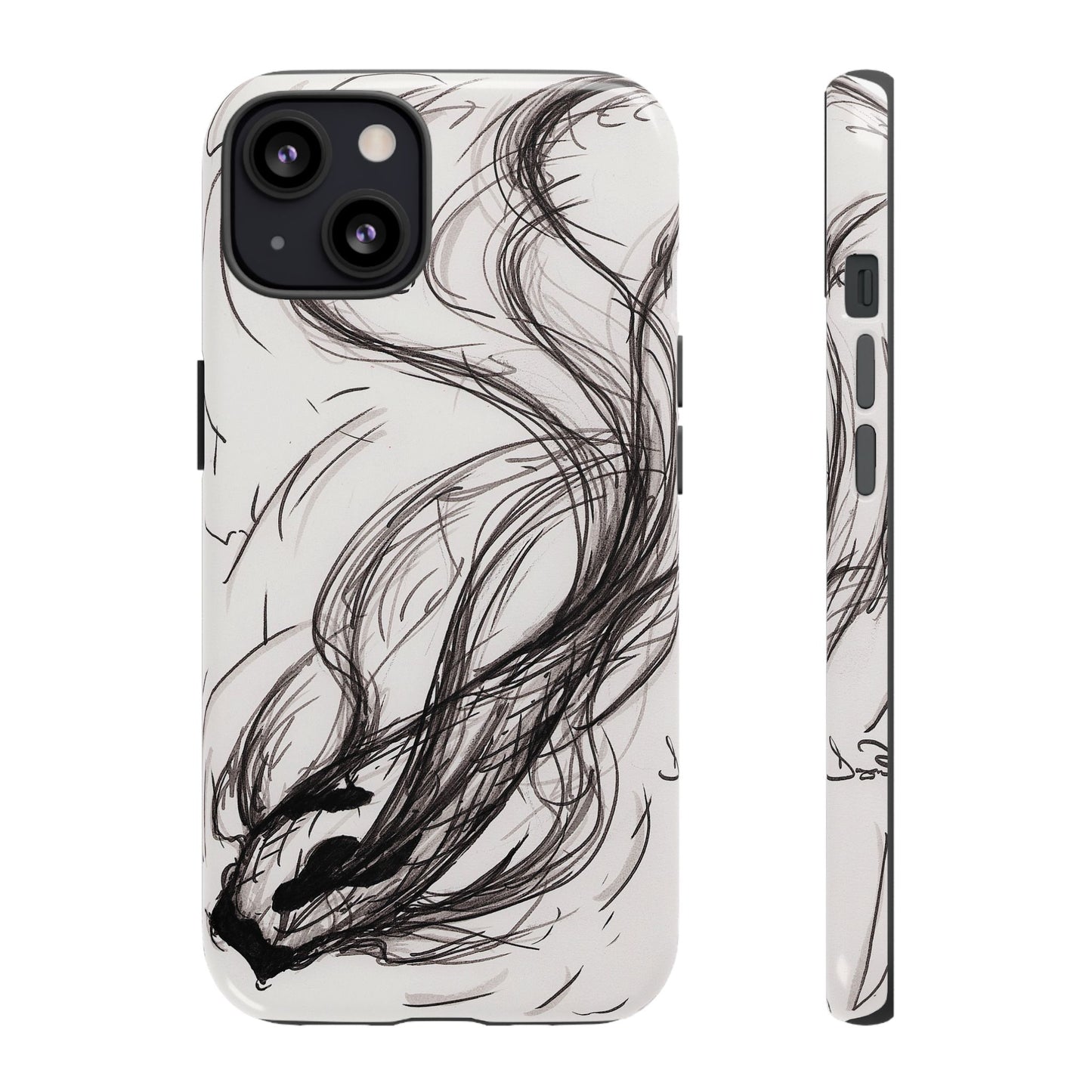 Smokey Ink Koi phone case | abstract koi sketch, smoky ink illustration