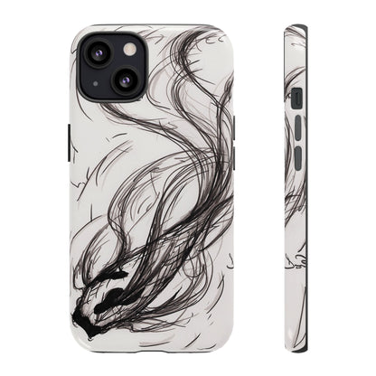 Smokey Ink Koi phone case | abstract koi sketch, smoky ink illustration