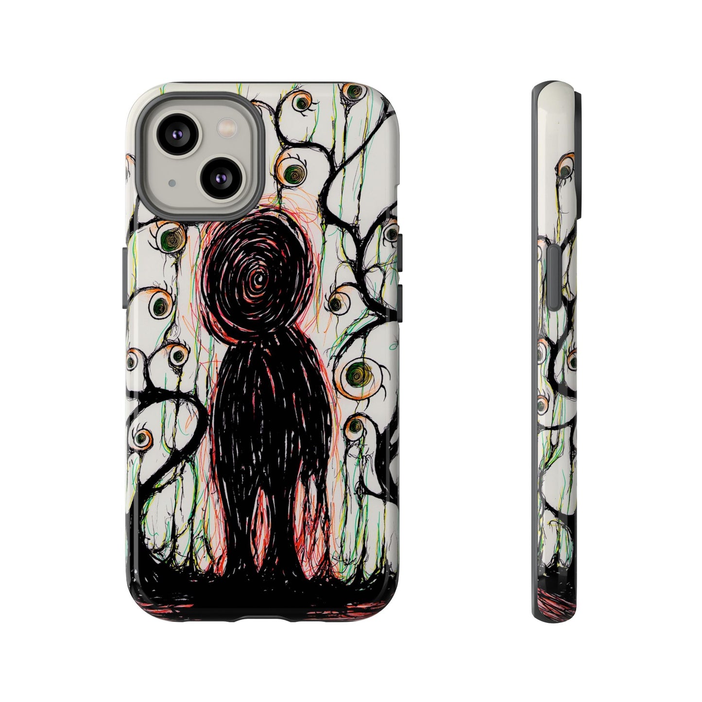 Dark Scribble Figure Tough Case | Surreal Eyes Phone Case | Tough Phone Case