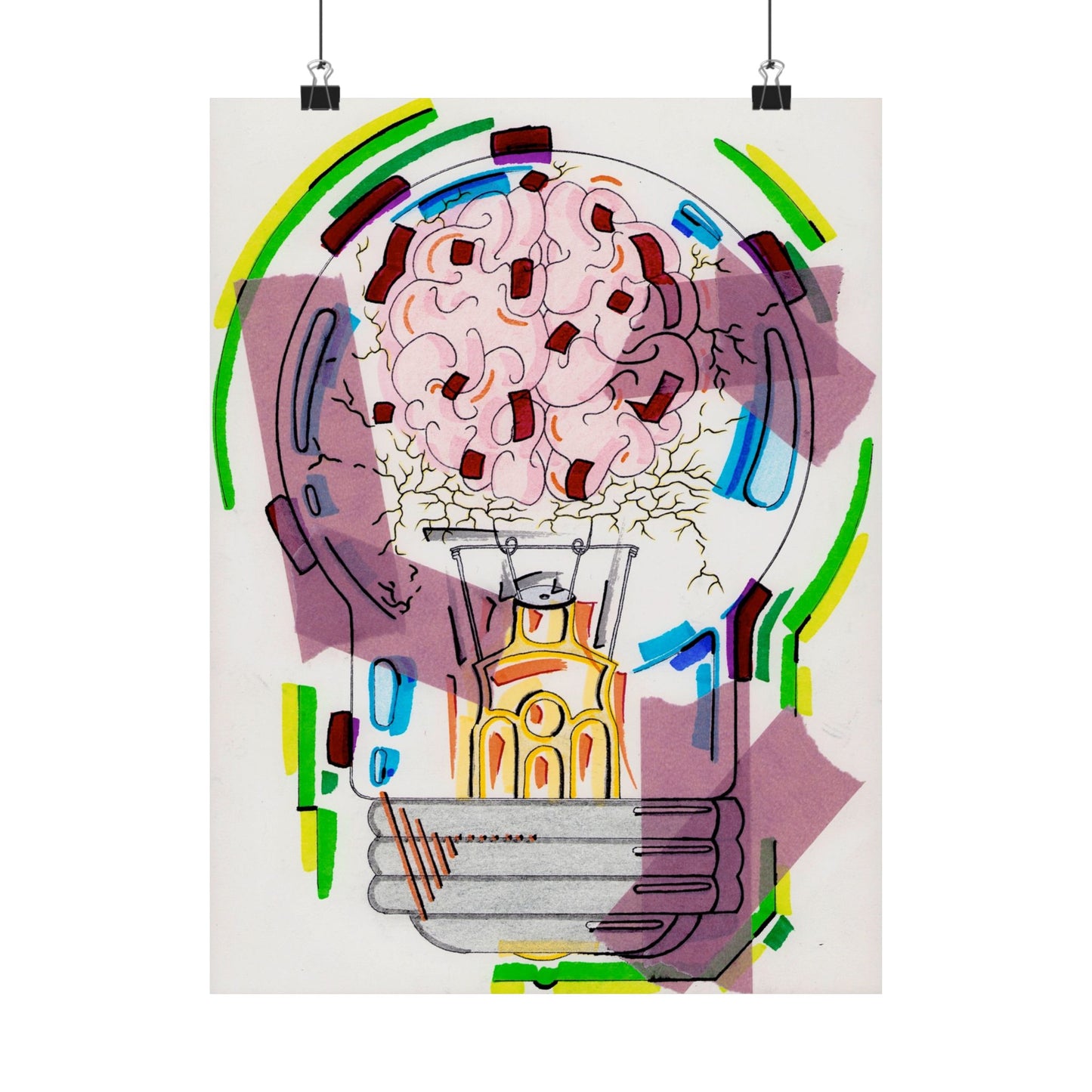 Head Light Illustration Matte Poster | Abstract Neon Pop Art
