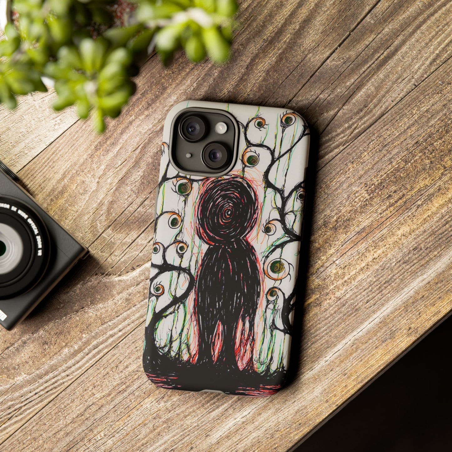 Dark Scribble Figure Tough Case | Surreal Eyes Phone Case | Tough Phone Case