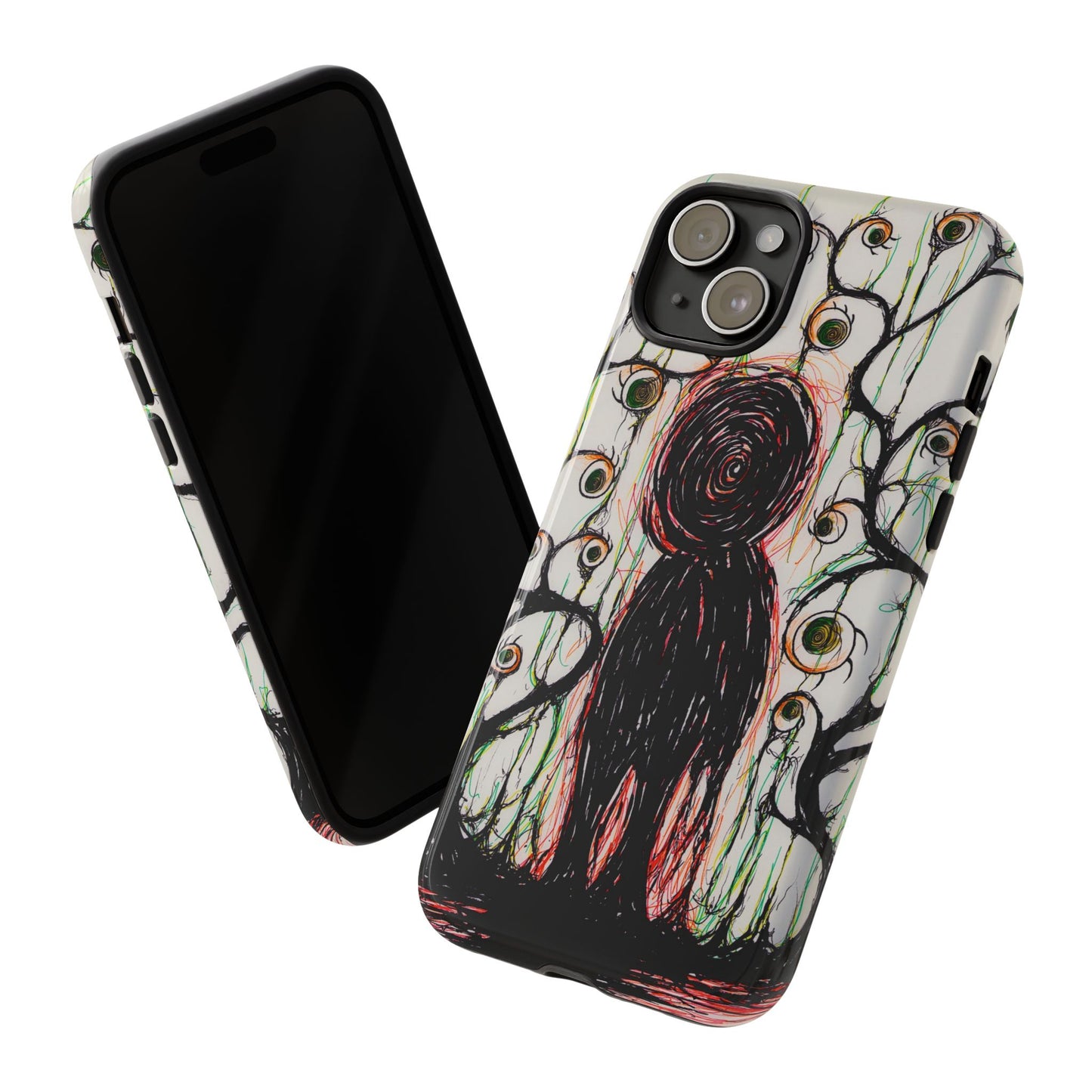 Dark Scribble Figure Tough Case | Surreal Eyes Phone Case | Tough Phone Case