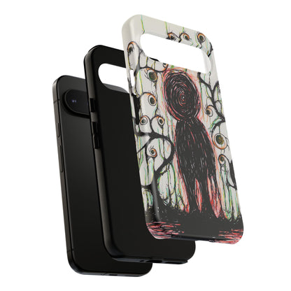 Dark Scribble Figure Tough Case | Surreal Eyes Phone Case | Tough Phone Case