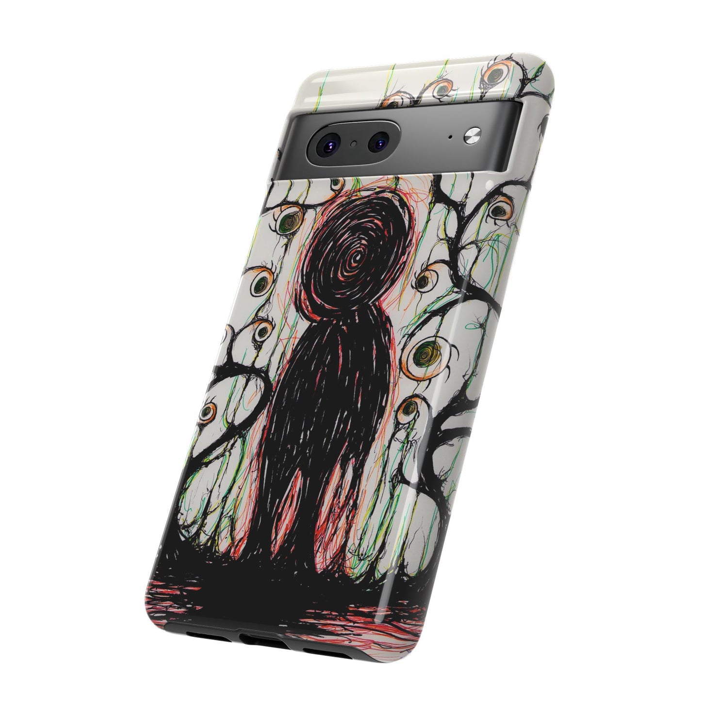 Dark Scribble Figure Tough Case | Surreal Eyes Phone Case | Tough Phone Case