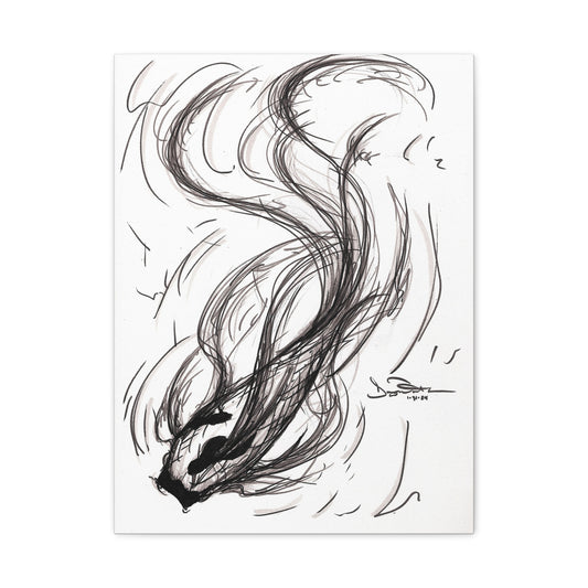 Smokey Ink Koi Canvas | Abstract Ink Matte Canvas