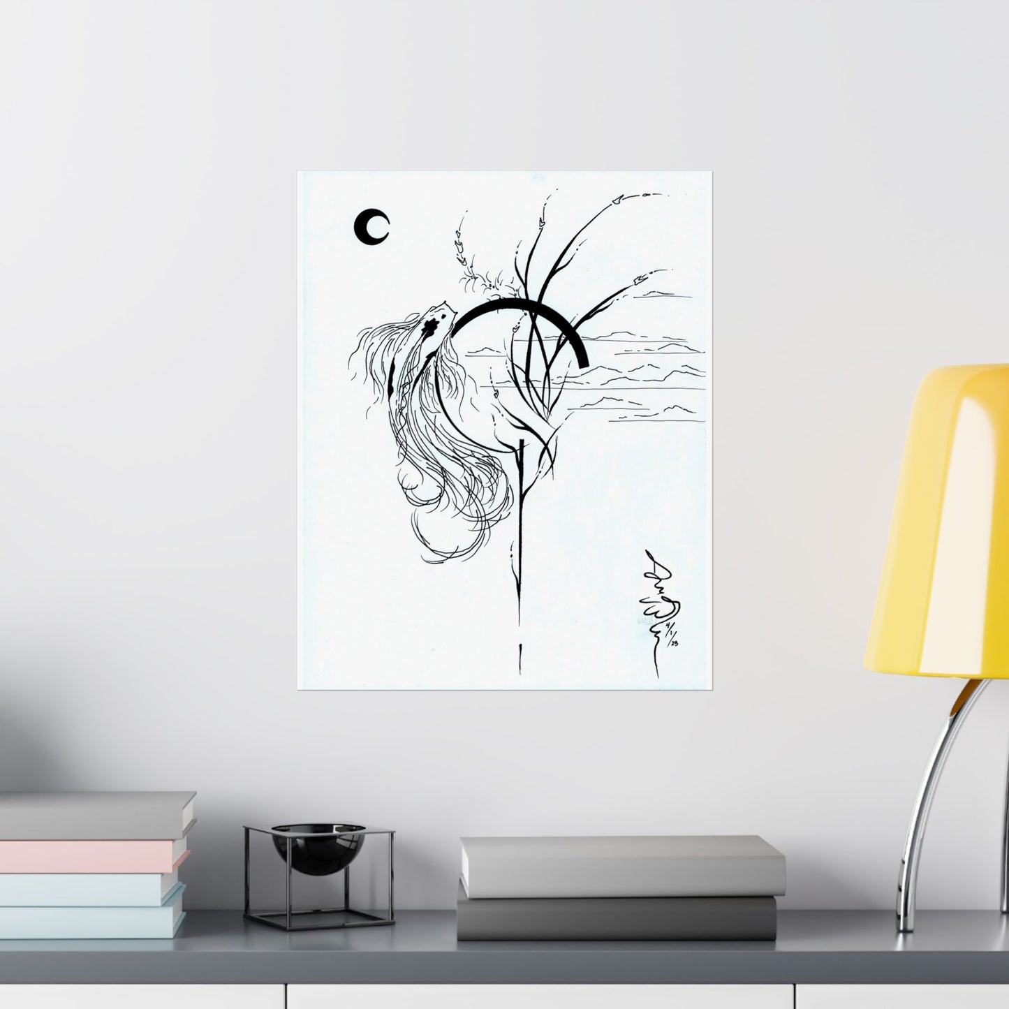At Ease Koi Illustration Matte Vertical Poster | Minimal Black Line Art