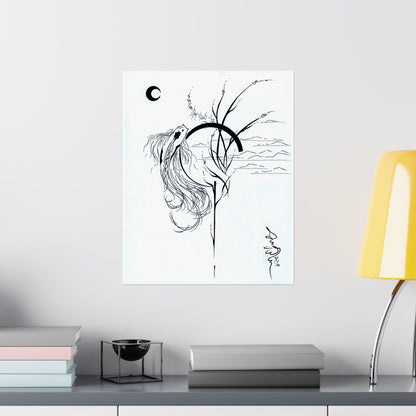 At Ease Koi Illustration Matte Vertical Poster | Minimal Black Line Art