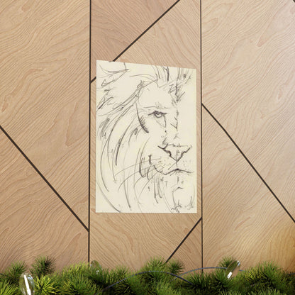 Flowing Lion Sketch Matte Poster | Minimalist Line Art | Wildlife Pencil Drawing