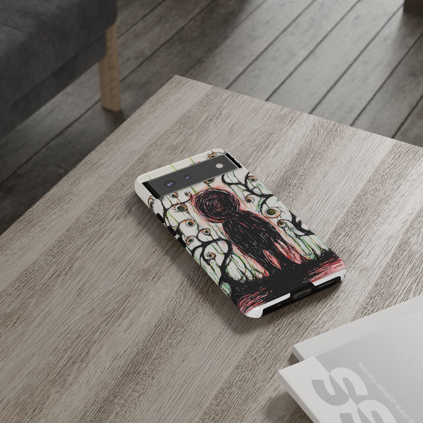 Dark Scribble Figure Tough Case | Surreal Eyes Phone Case | Tough Phone Case