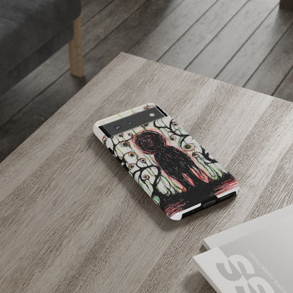 Dark Scribble Figure Tough Case | Surreal Eyes Phone Case | Tough Phone Case